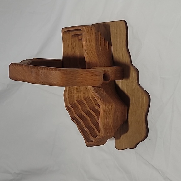 Ornate Hand Carved Wood Collapsible Flower Fruit Basket with Handle - Picture 3 of 7